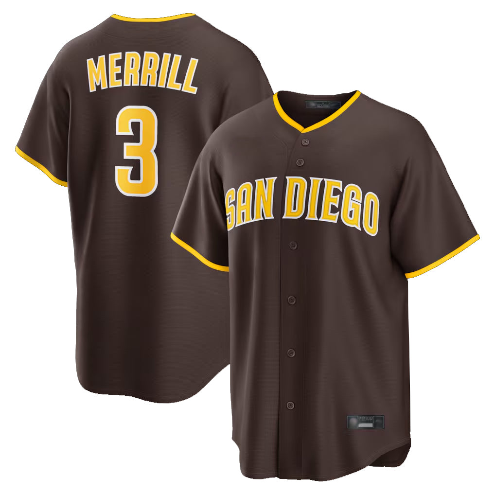 Blackjersey S.Diego Padres #3 Jackson Merrill Player Brown Home Game Stitched Jerseys