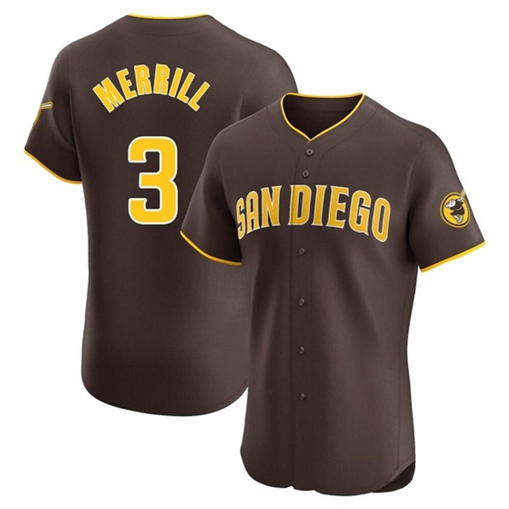 Blackjersey S.Diego Padres #3 Jackson Merrill Player Brown Home Limited Elite Stitched Jerseys