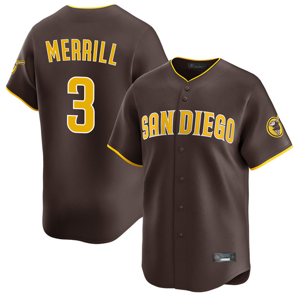 Blackjersey S.Diego Padres #3 Jackson Merrill Player Brown Home Limited Stitched Jerseys