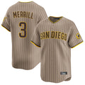 Blackjersey S.Diego Padres #3 Jackson Merrill Player Khaki Home Limited Stitched Jerseys