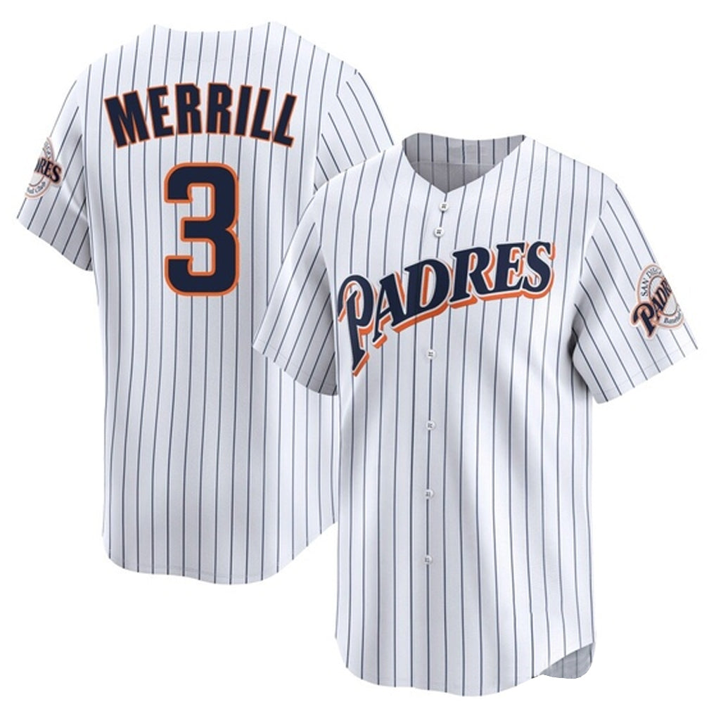 Blackjersey S.Diego Padres #3 Jackson Merrill Player White Cooperstown Collection Limited Home Stitched Jerseys