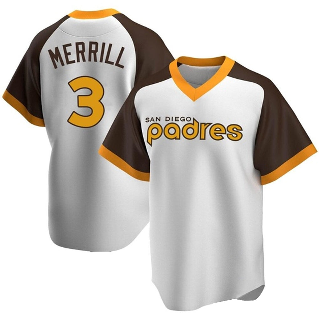 Blackjersey S.Diego Padres #3 Jackson Merrill Player White Home Cooperstown Collection Replica Game Stitched Jerseys