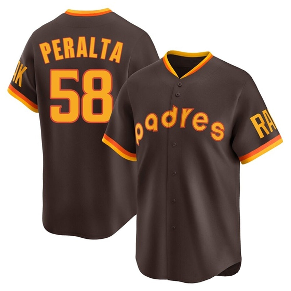 Blackjersey S.Diego Padres #58 Wandy Peralta Player Brown Home Cooperstown Collection Replica Game Stitched Jerseys