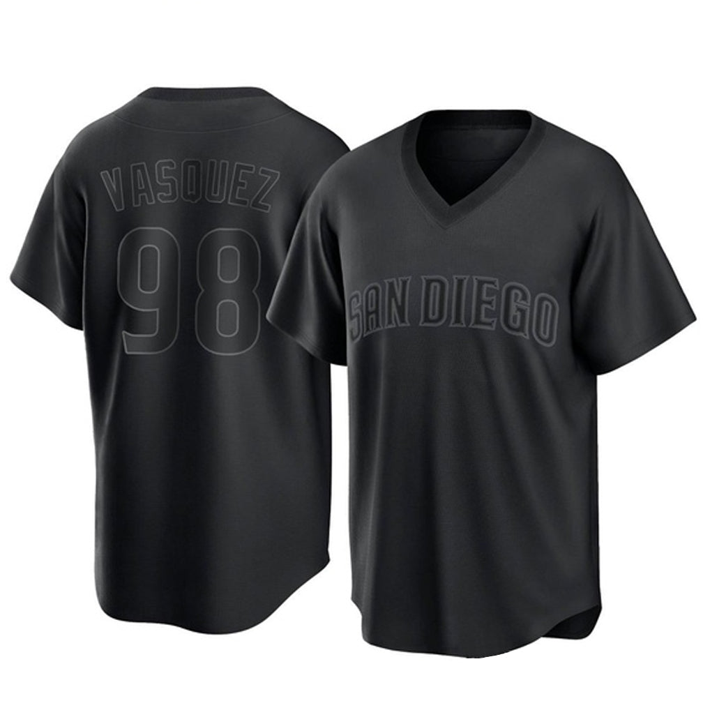 Blackjersey S.Diego Padres #98 Randy Vasquez Player Black Pitch Fashion Game T-shirt Stitched Jerseys