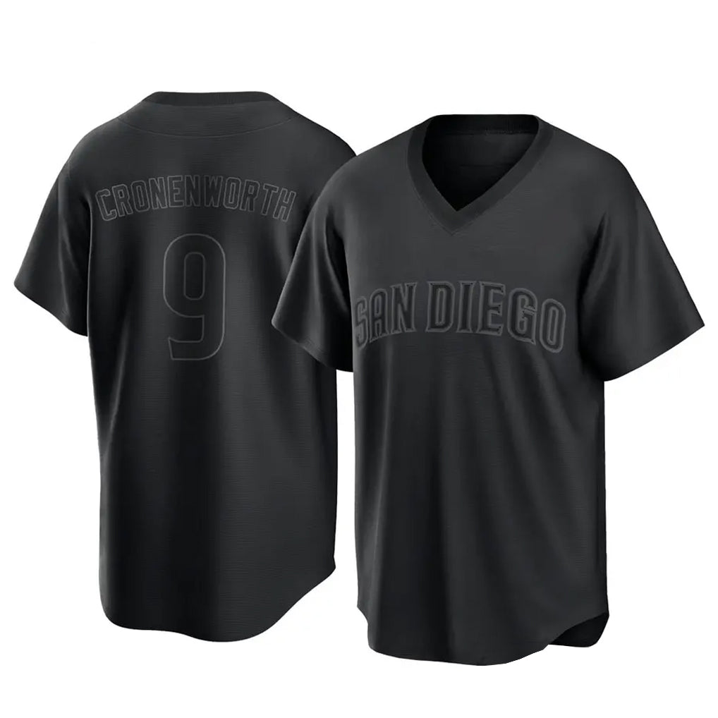 Blackjersey S.Diego Padres #9 Jake Cronenworth Player Black Pitch Fashion Game T-shirt Stitched Jerseys