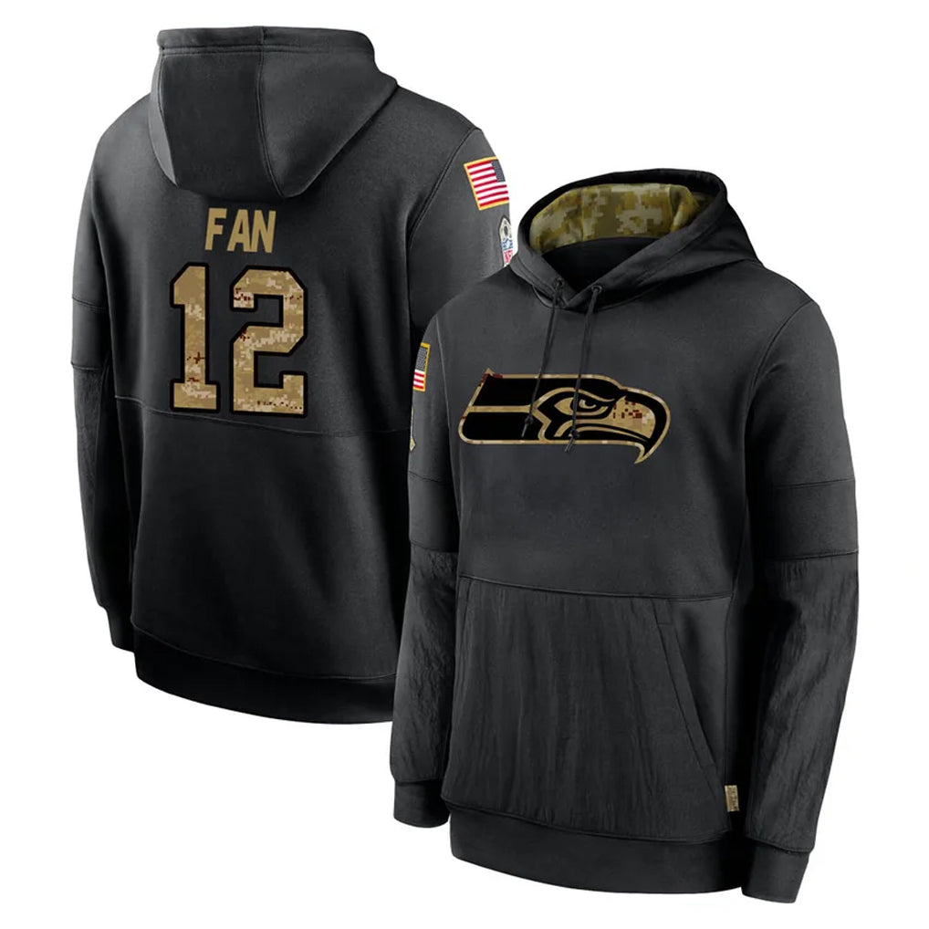 Blackjersey S.Seahawks #12 12th Fan Player Black Salute to Service Hoodies Limited Game Stitched Jerseys