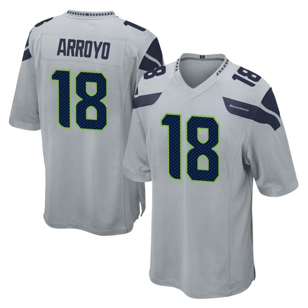 Blackjersey S.Seahawks #18 Elijah Arroyo Player Gray Home Game Stitched Jerseys