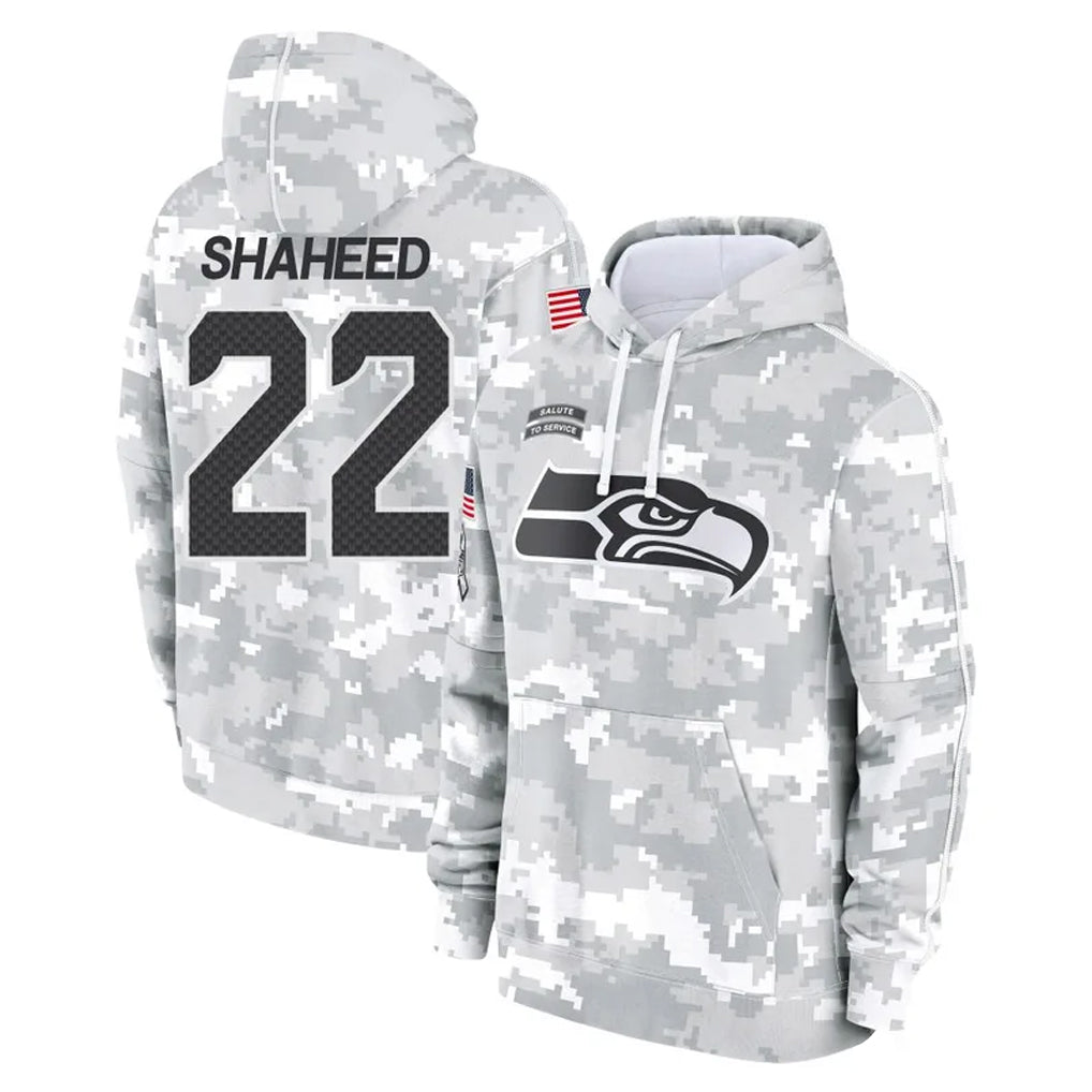 Blackjersey S.Seahawks #22 Rashid Shaheed Player Arctic Camo Limited Salute to Service Pullover Hoodies Game Stitched Jerseys