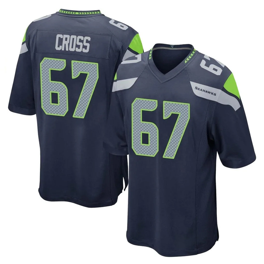 Blackjersey S.Seahawks #67 Charles Cross Player Navy Home Game Stitched Jerseys