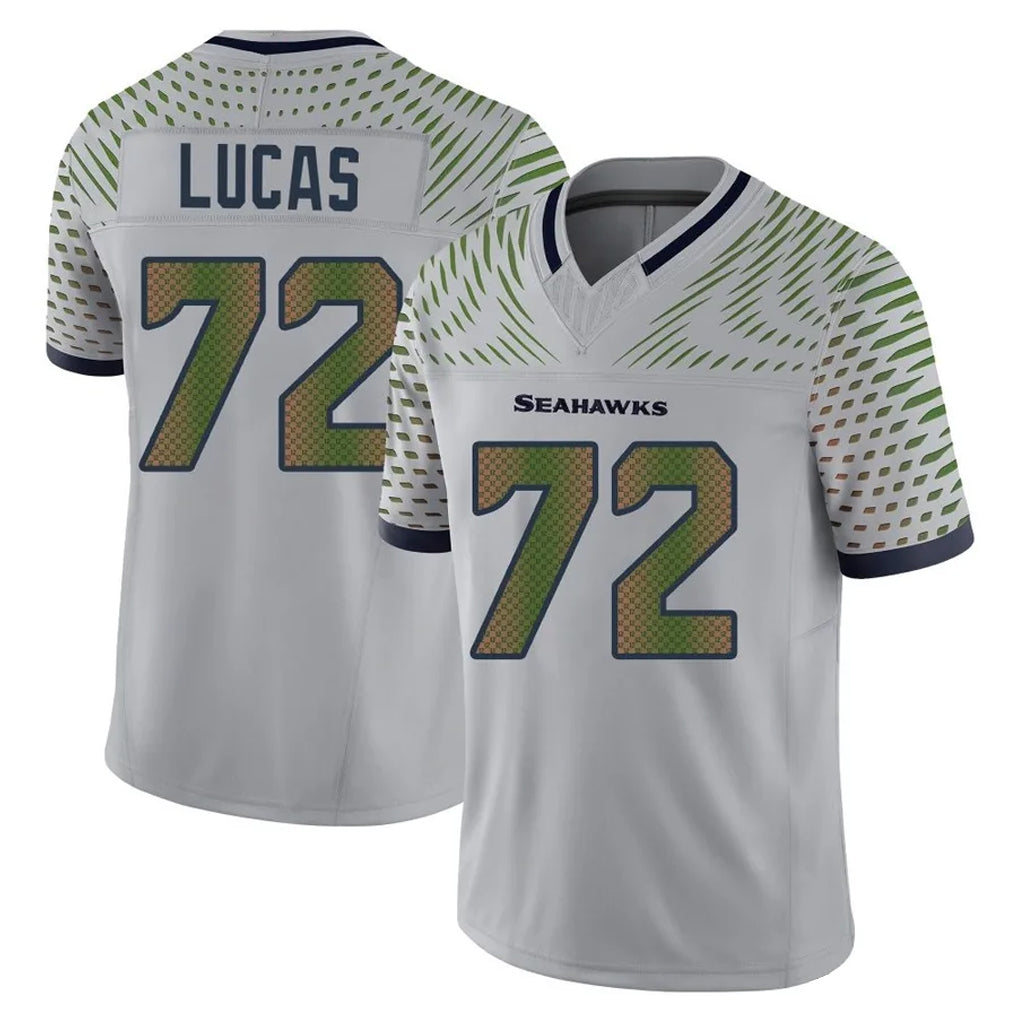 Blackjersey S.Seahawks #72 Abraham Lucas Player Grey Limited 2025 Rivalries Collection Home Game Stitched Jerseys