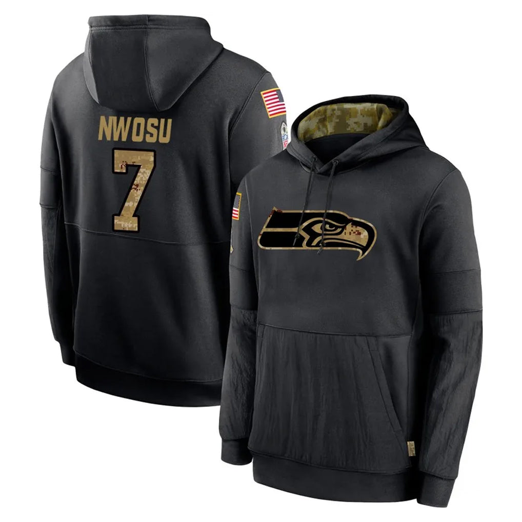 Blackjersey S.Seahawks #7 Uchenna Nwosu Player Black Salute to Service Hoodies Limited Game Stitched Jerseys