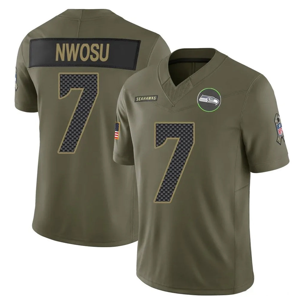 Blackjersey S.Seahawks #7 Uchenna Nwosu Player Olive 2025 Salute To Service Limited Home Game Stitched Jerseys