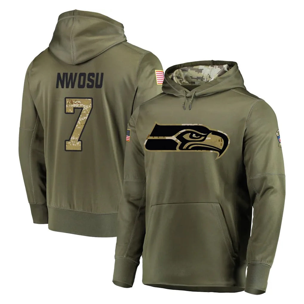 Blackjersey S.Seahawks #7 Uchenna Nwosu Player Olive Salute to Service Pullover Hoodie Home Game Stitched Jerseys