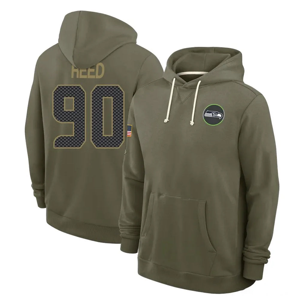 Blackjersey S.Seahawks #90 Jarran Reed Player Olive Salute to Service Pullover Hoodies Limited Stitched Jerseys