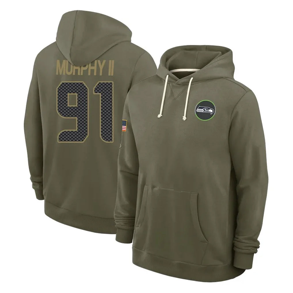 Blackjersey S.Seahawks #91 Byron Murphy II Player Olive Salute to Service Pullover Hoodies Limited Stitched Jerseys