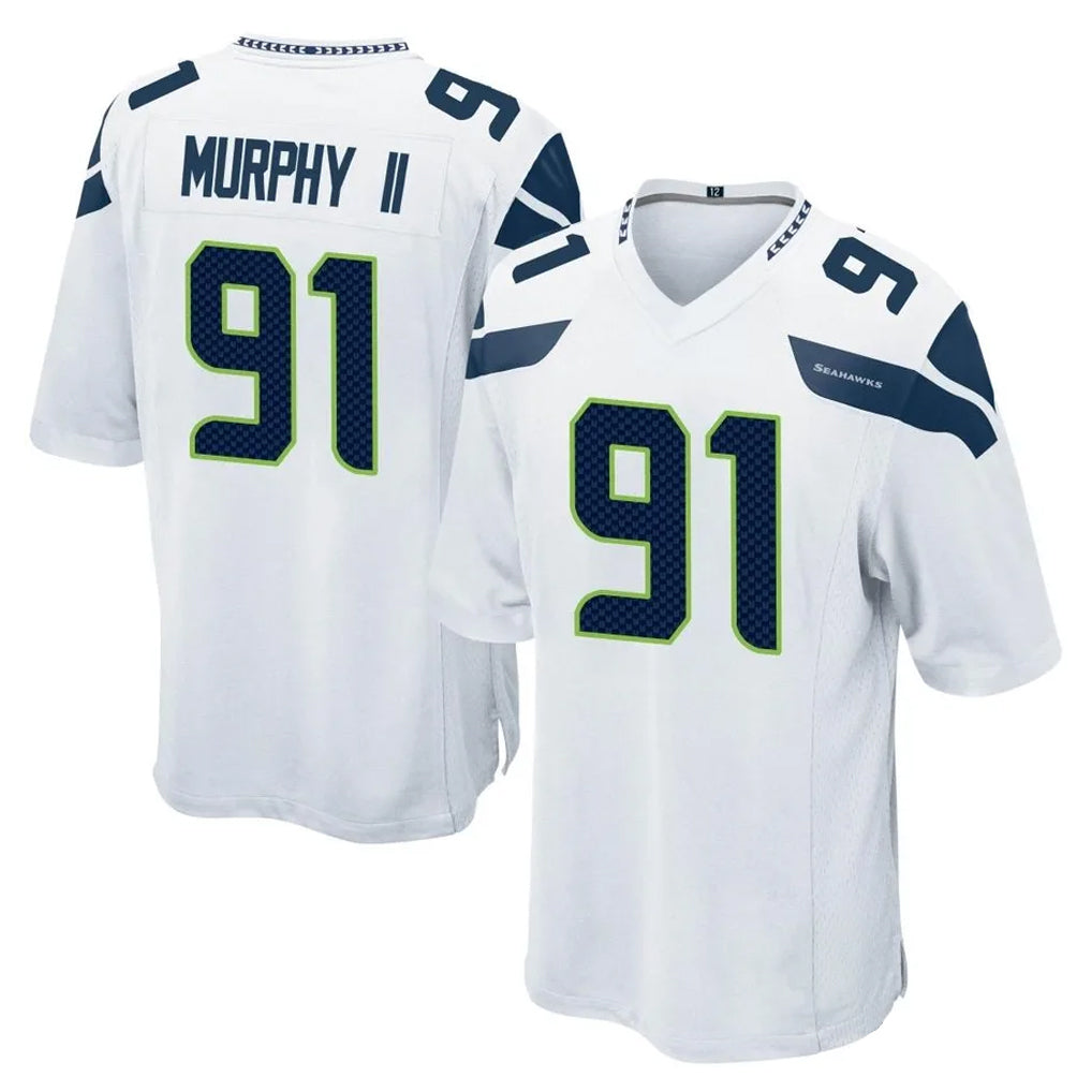 Blackjersey S.Seahawks #91 Byron Murphy II Player White Home Game Stitched Jerseys