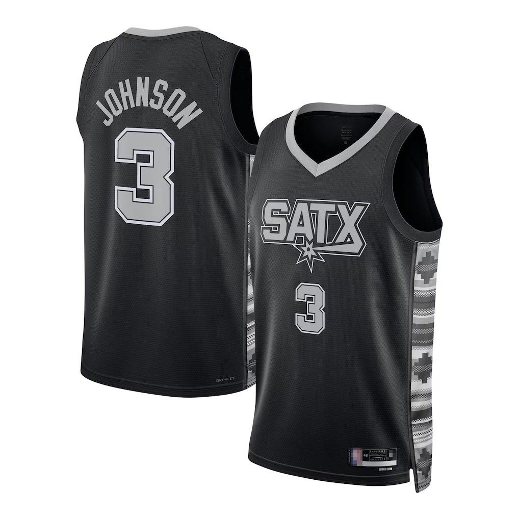 Blackjersey SA.Spurs #3 Keldon Johnson Black Swingman Jerseys - Statement Edition