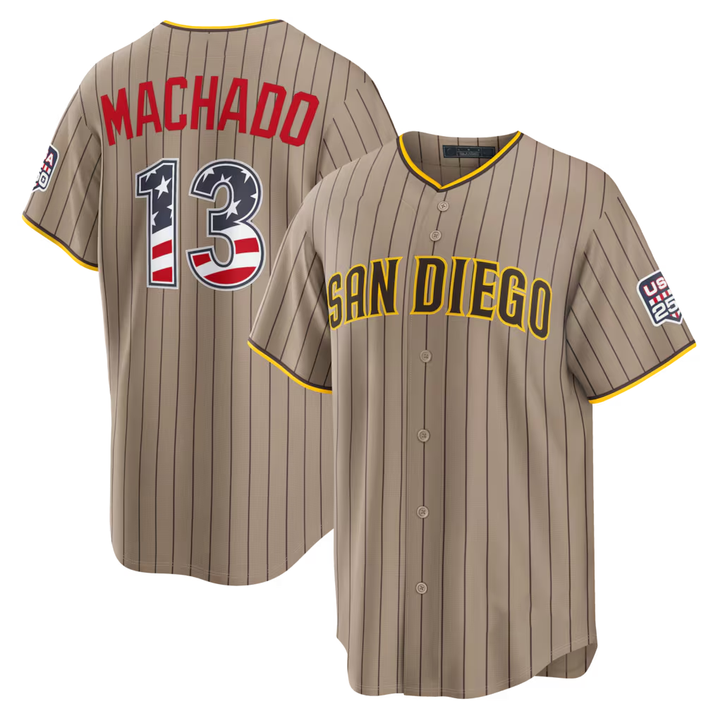 Blackjersey SD.Padres #13 Manny Machado Sand USA 250 Fourth of July Alternate Stadium Jersey