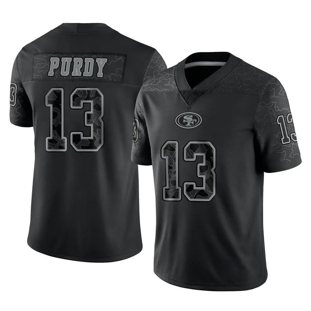 Blackjersey SF.49ers #13 Brock Purdy Player Black Limited Reflective Home Game Stitched Jerseys