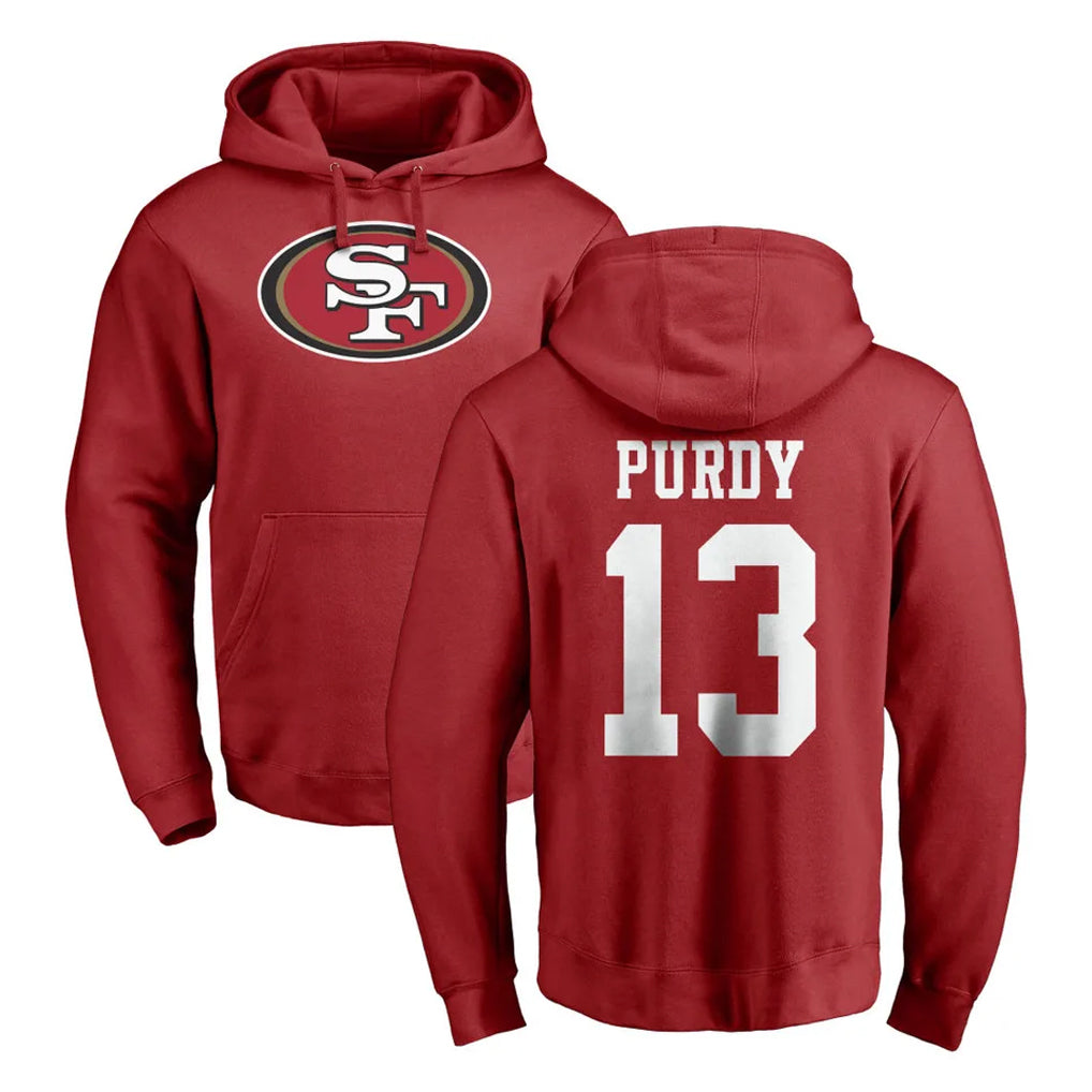 Blackjersey SF.49ers #13 Brock Purdy Player Red LOGO Pullover Hoodies Home Game Stitched Jerseys