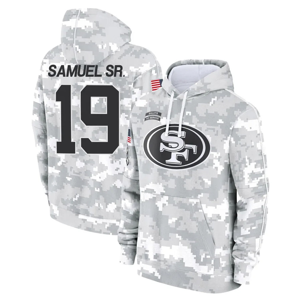 Blackjersey SF.49ers #19 Deebo Samuel Sr. Player Arctic Camo Limited Salute to Service Pullover Hoodies Game Stitched Jerseys