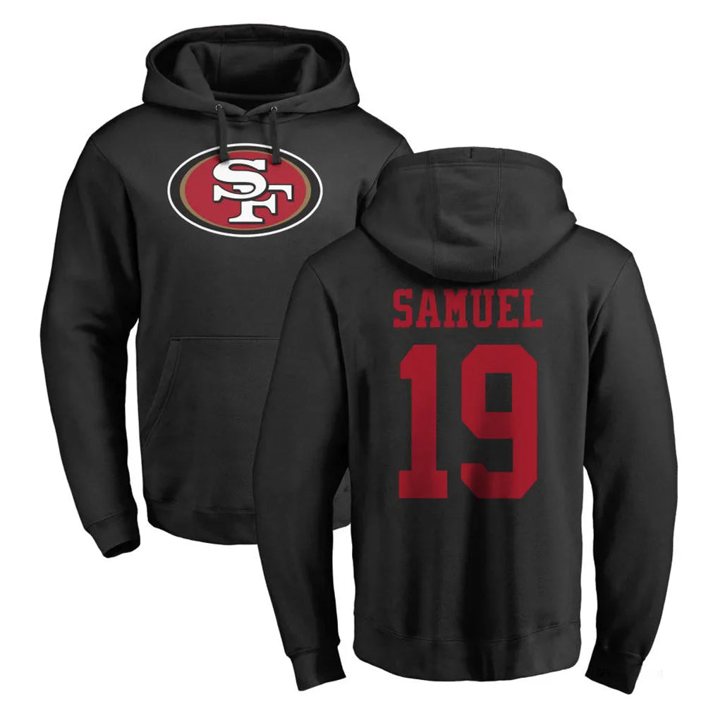 Blackjersey SF.49ers #19 Deebo Samuel Sr. Player Black LOGO Pullover Hoodies Home Game Stitched Jerseys