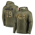 Blackjersey SF.49ers #19 Deebo Samuel Sr. Player Olive Salute to Service Pullover Hoodie Home Game Stitched Jerseys