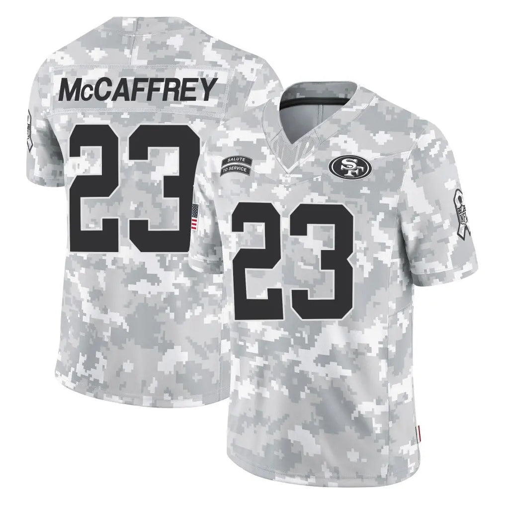 Blackjersey SF.49ers #23 Christian McCaffrey Player Arctic Camo Limited Salute To Service Home Game Stitched Jerseys