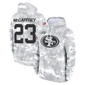 Blackjersey SF.49ers #23 Christian McCaffrey Player Arctic Camo Limited Salute to Service Pullover Hoodies Game Stitched Jerseys