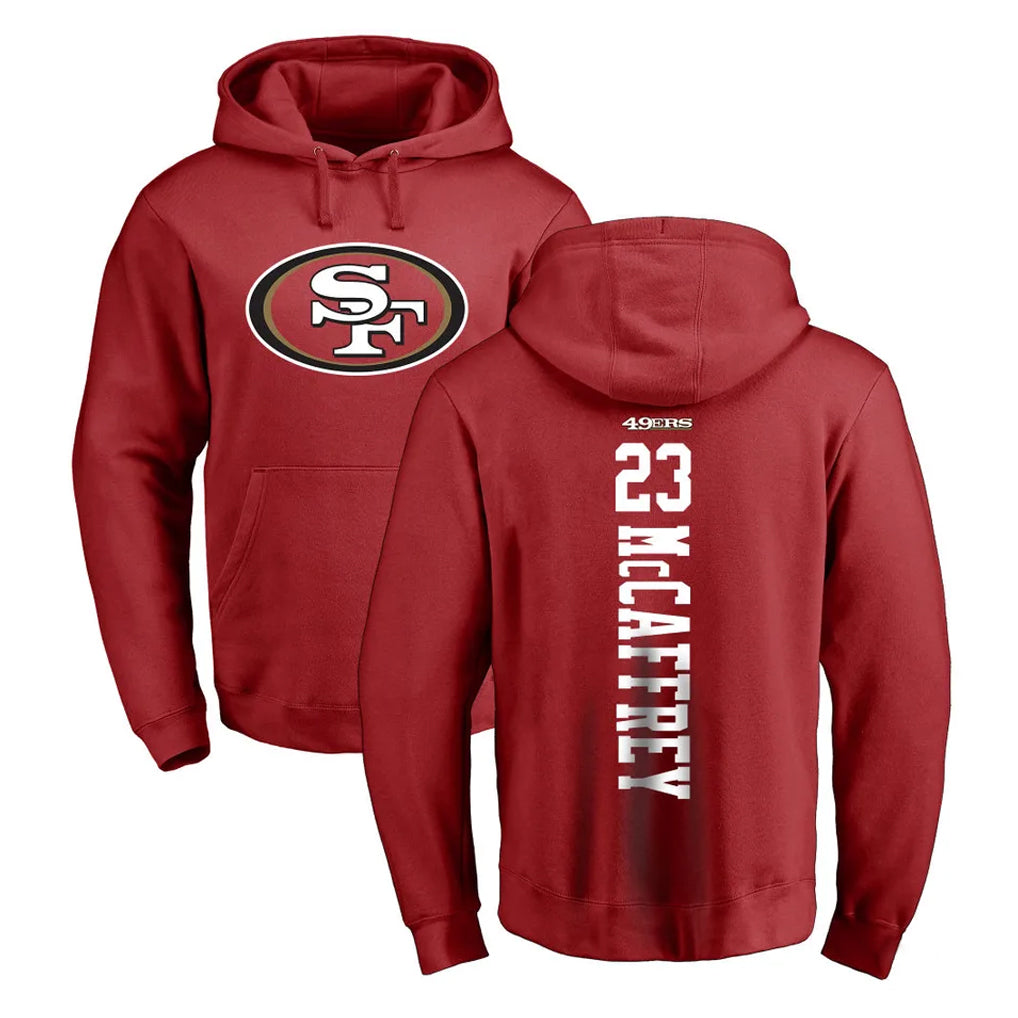 Blackjersey SF.49ers #23 Christian McCaffrey Player Red LOGO Pullover Hoodies Home Game Stitched Jerseys