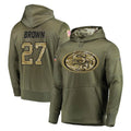 Blackjersey SF.49ers #27 Ji'Ayir Brown Player Olive Salute to Service Pullover Hoodie Home Game Stitched Jerseys