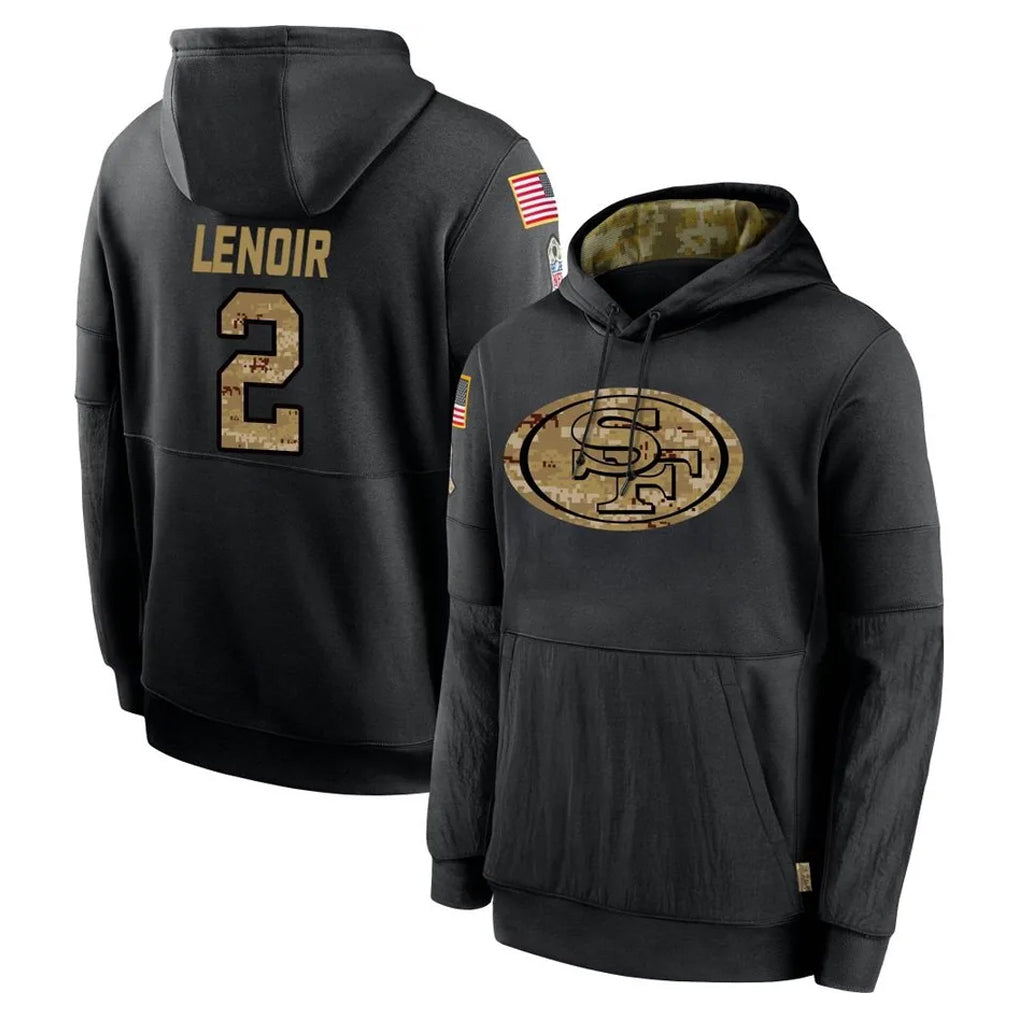 Blackjersey SF.49ers #2 Deommodore Lenoir Player Black Salute to Service Sideline Performance Pullover Hoodies Home Game Stitched Jerseys