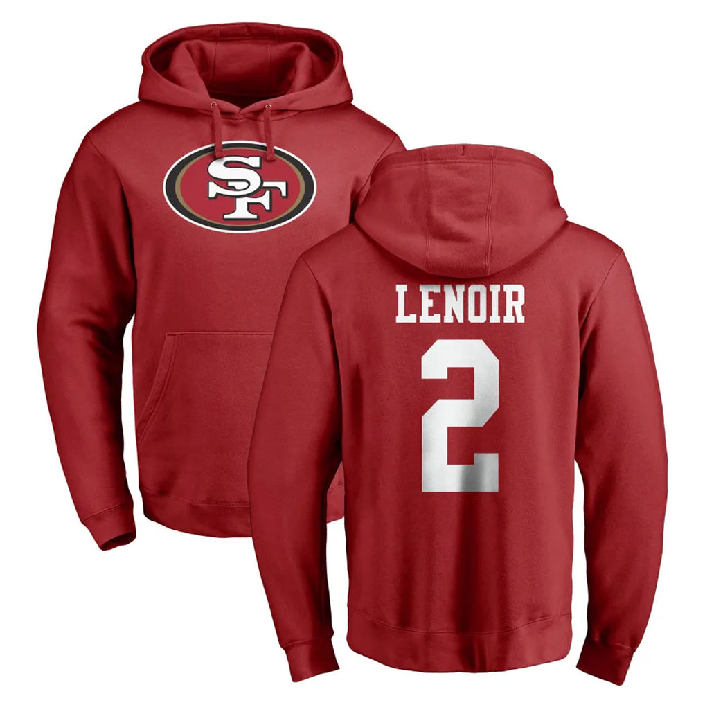 Blackjersey SF.49ers #2 Deommodore Lenoir Player Red LOGO Pullover Hoodies Home Game Stitched Jerseys