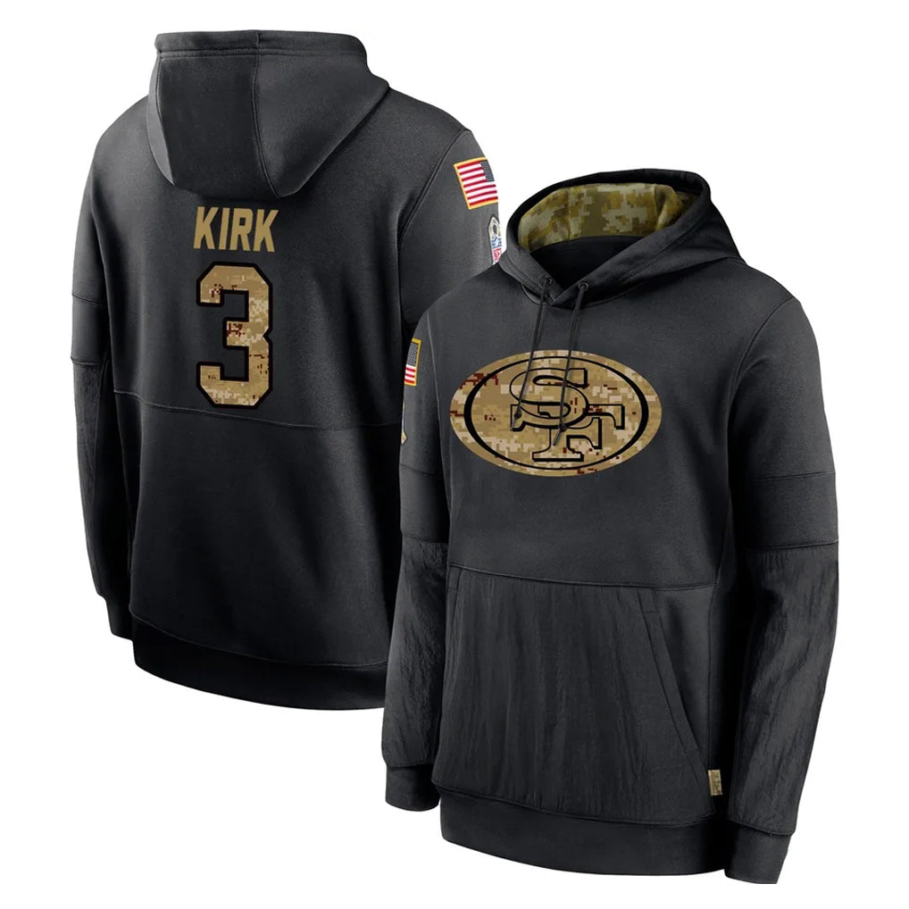 Blackjersey SF.49ers #3 Christian Kirk Player Black Salute to Service Sideline Performance Pullover Hoodies Home Game Stitched Jerseys