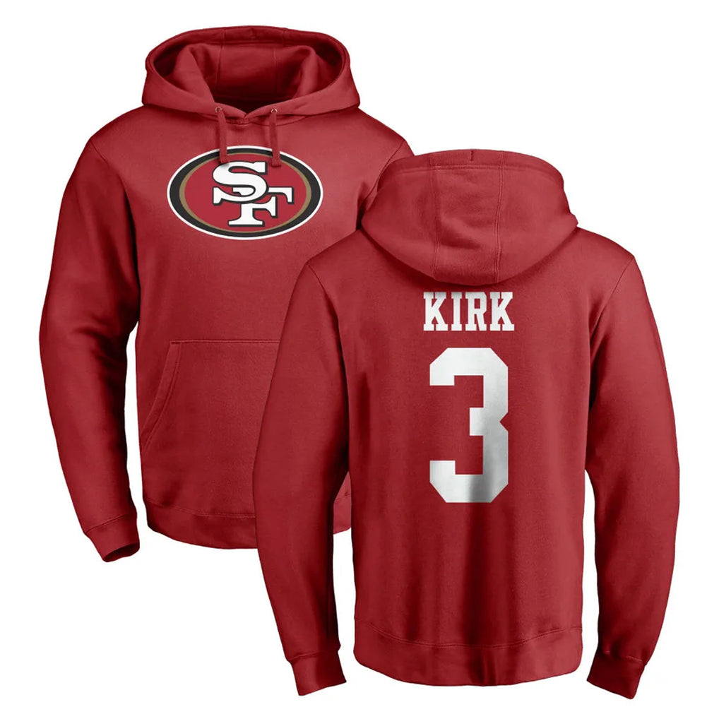 Blackjersey SF.49ers #3 Christian Kirk Player Red LOGO Pullover Hoodies Home Game Stitched Jerseys