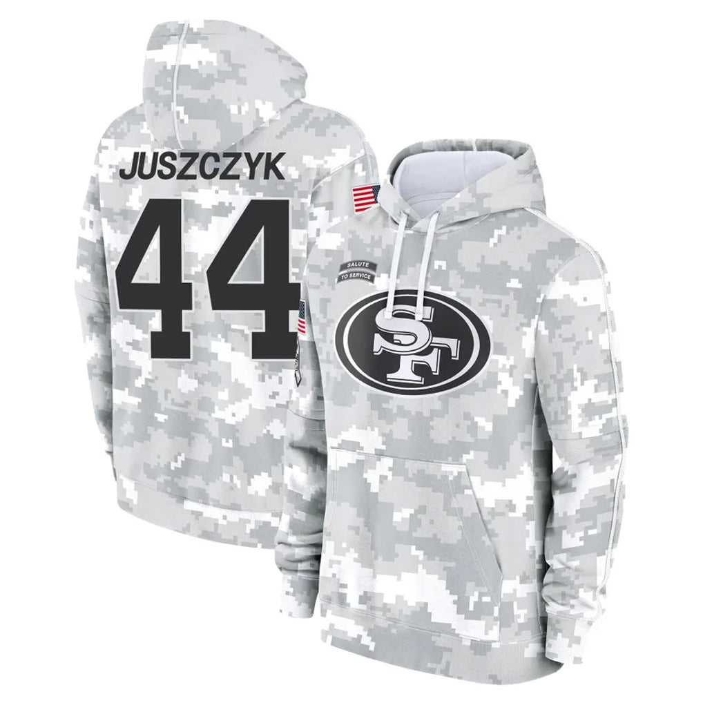 Blackjersey SF.49ers #44 Kyle Juszczyk Player Arctic Camo Limited Salute to Service Pullover Hoodies Game Stitched Jerseys