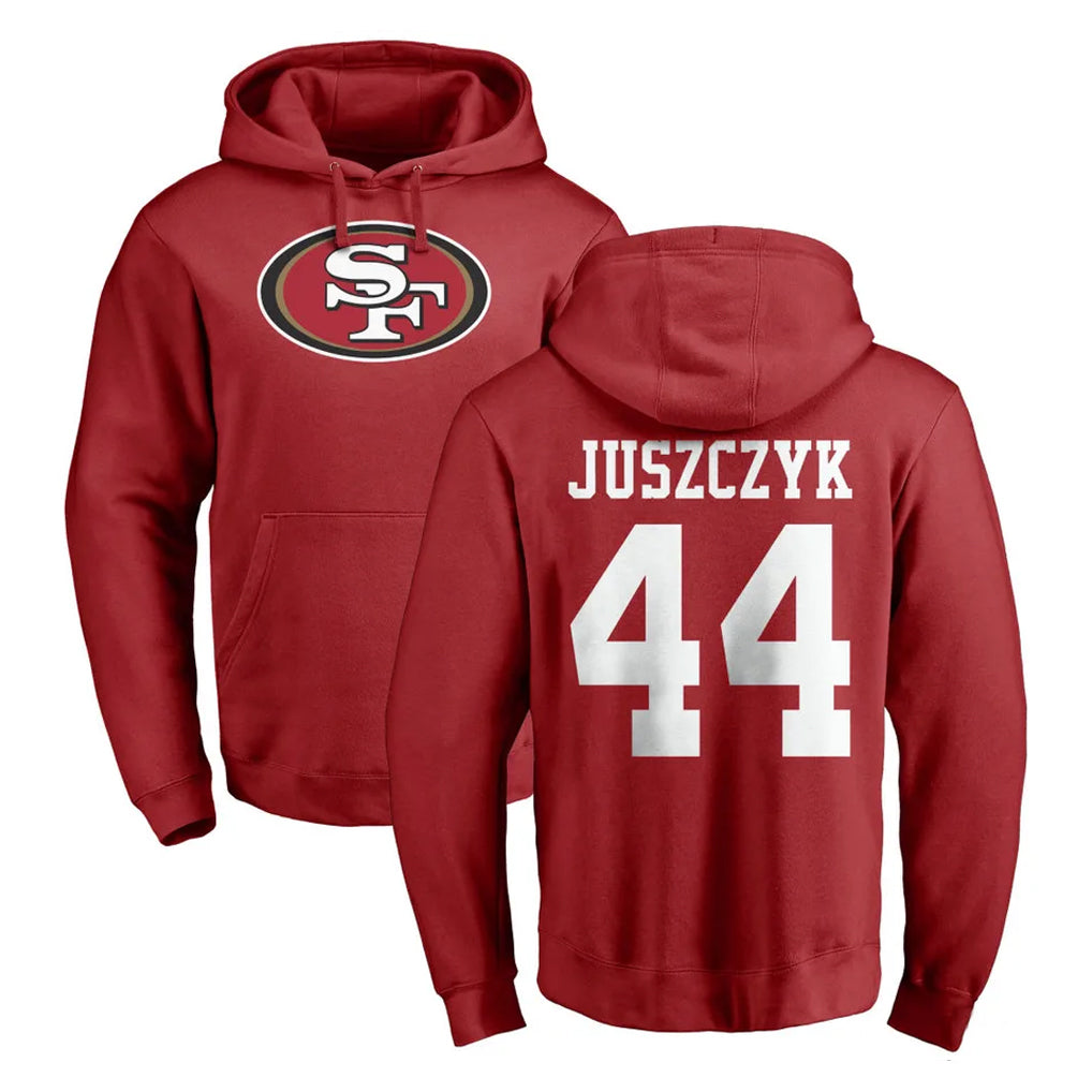 Blackjersey SF.49ers #44 Kyle Juszczyk Player Red LOGO Pullover Hoodies Home Game Stitched Jerseys