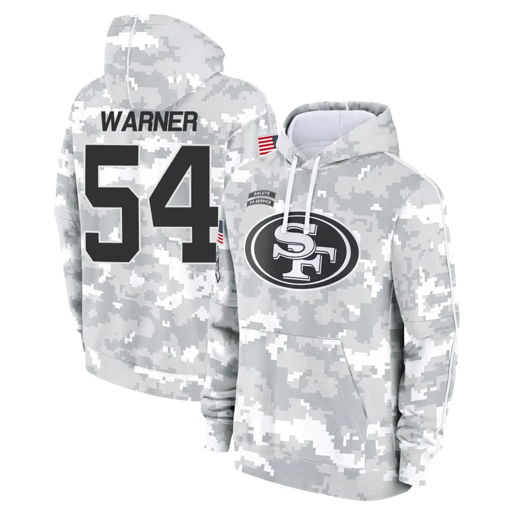 Blackjersey SF.49ers #54 Fred Warner Player Arctic Camo Limited Salute to Service Pullover Hoodies Game Stitched Jerseys