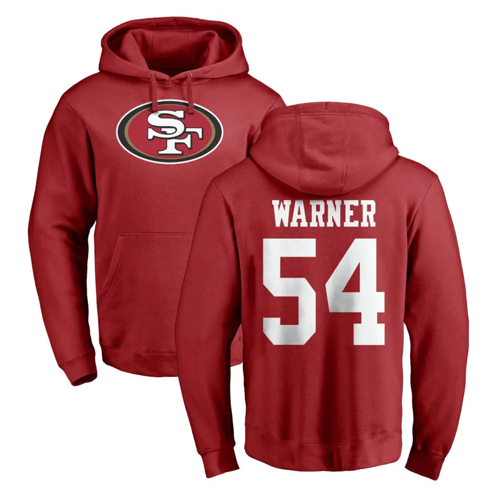Blackjersey SF.49ers #54 Fred Warner Player Red LOGO Pullover Hoodies Home Game Stitched Jerseys