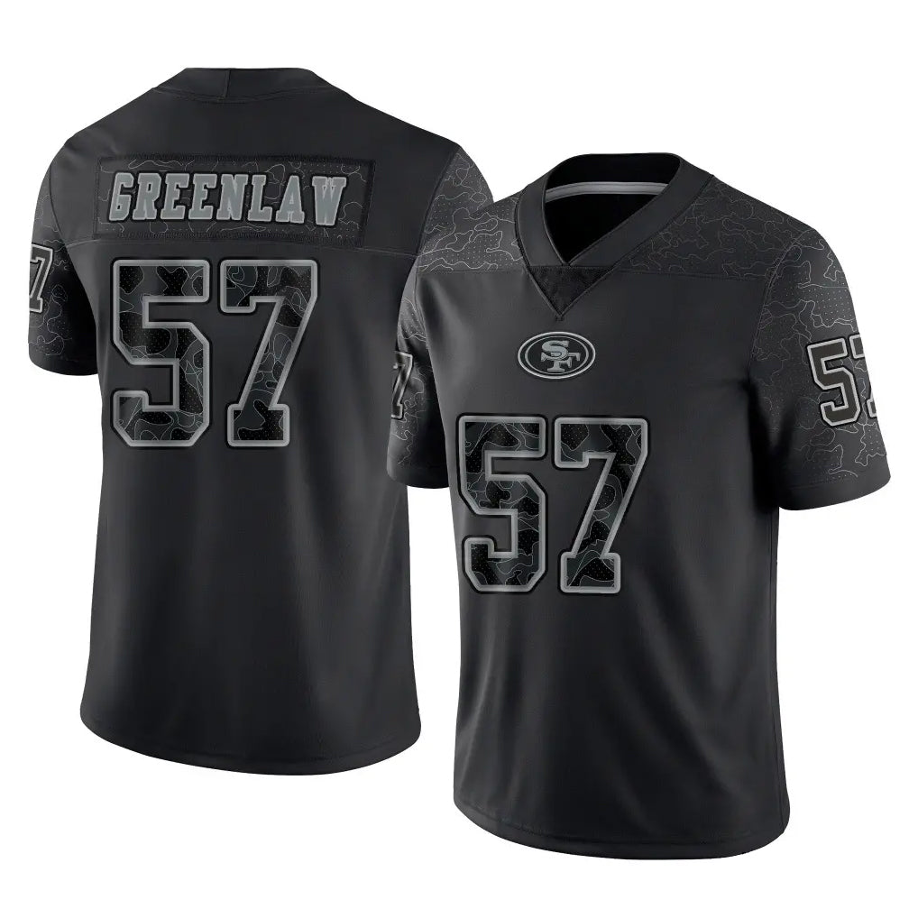 Blackjersey SF.49ers #57 Dre Greenlaw Player Black Limited Reflective Home Game Stitched Jerseys