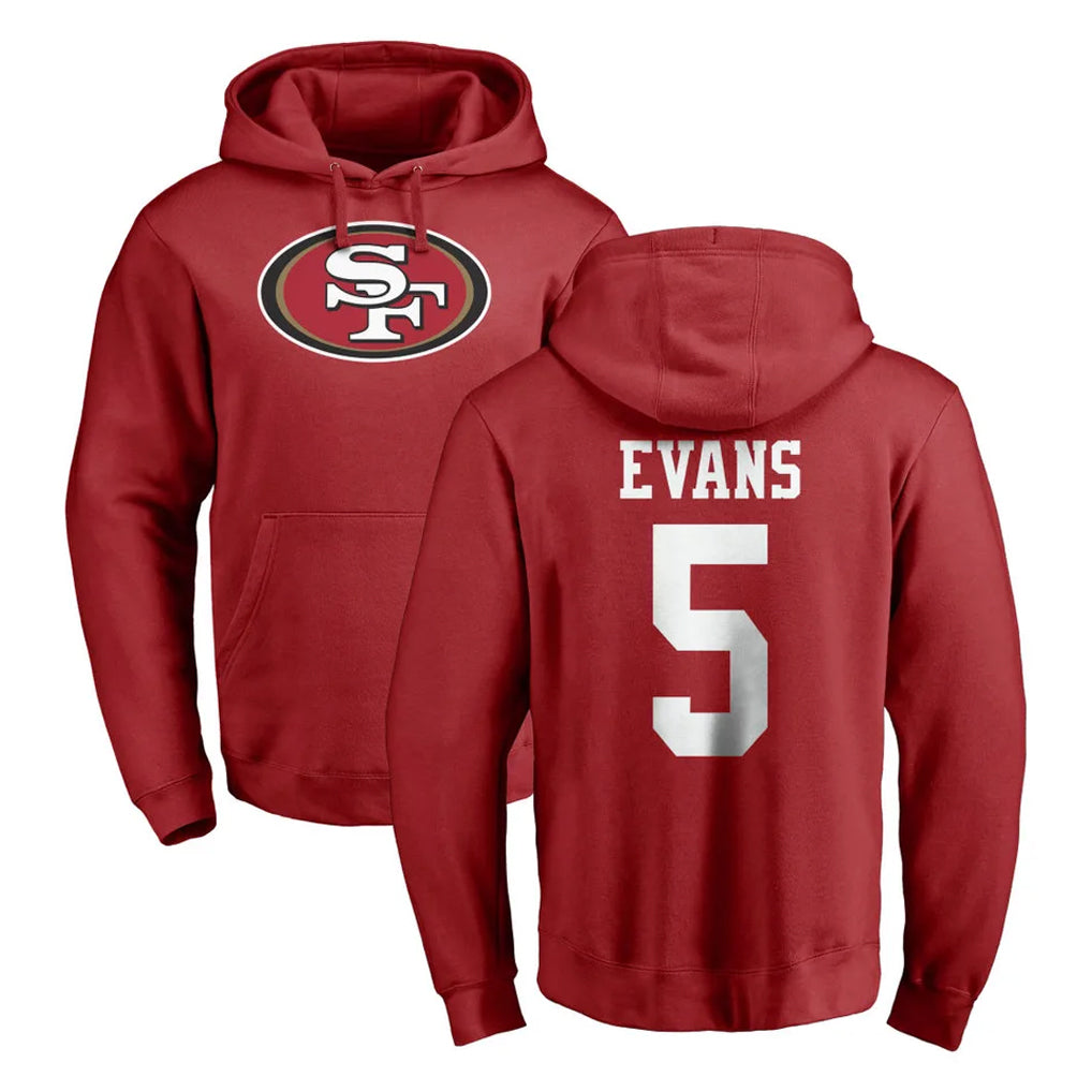 Blackjersey SF.49ers #5 Mike Evans Player Red LOGO Pullover Hoodies Home Game Stitched Jerseys