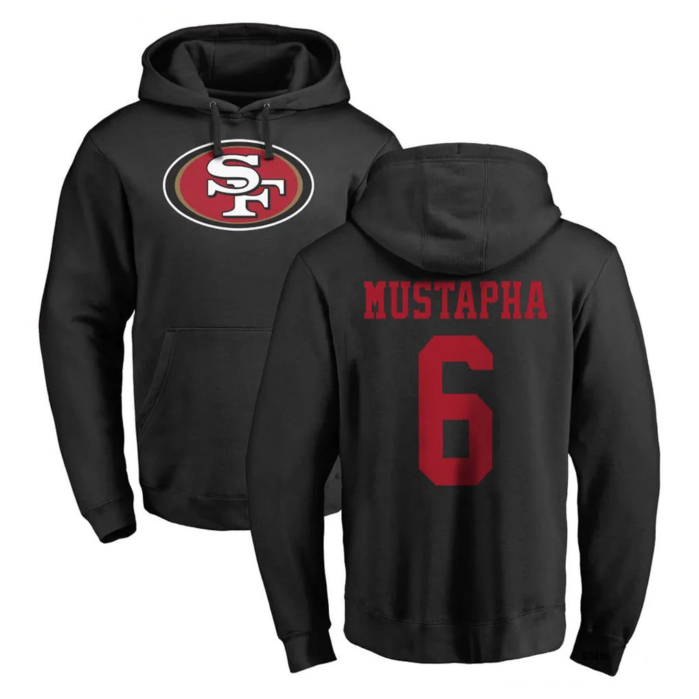Blackjersey SF.49ers #6 Malik Mustapha Player Black LOGO Pullover Hoodies Home Game Stitched Jerseys