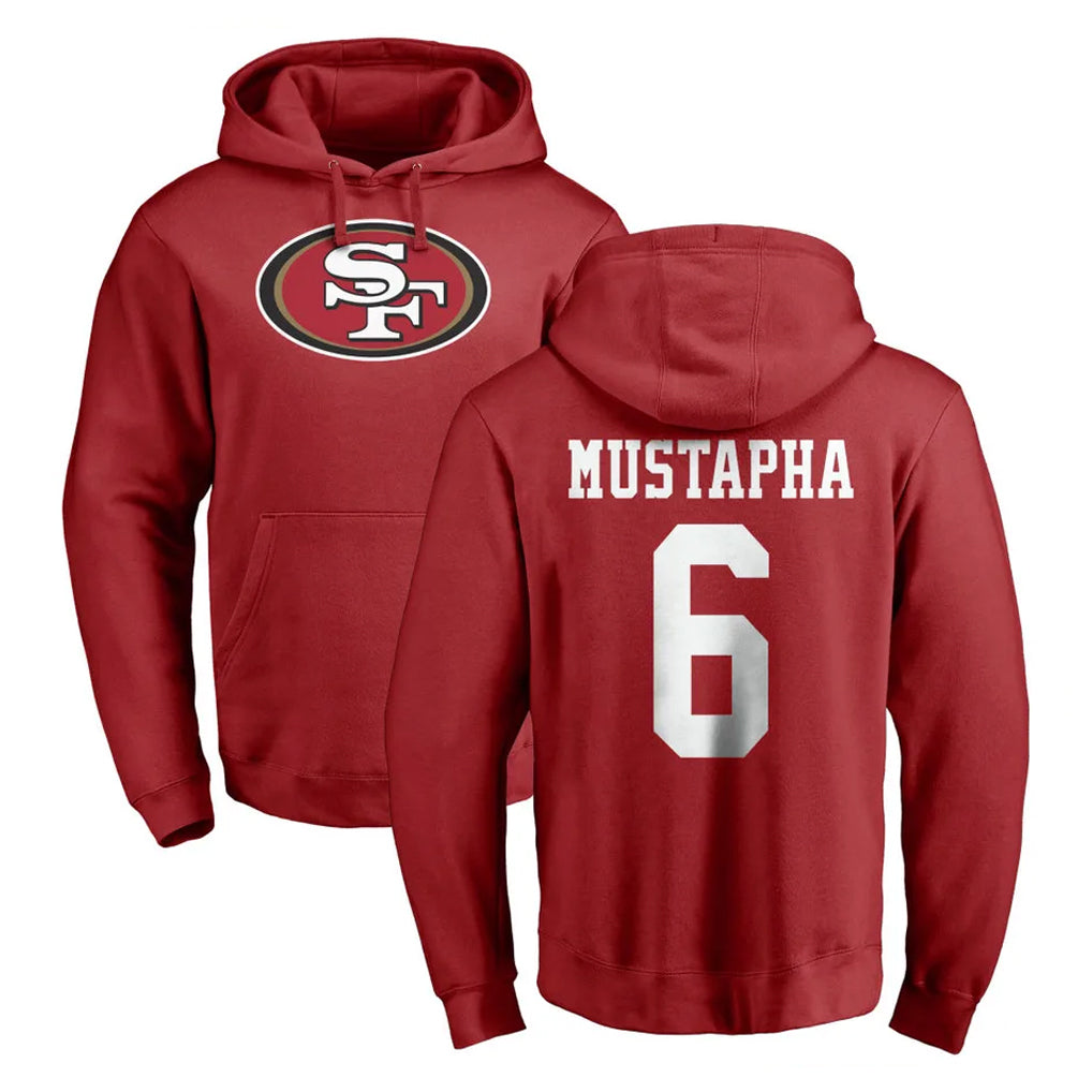 Blackjersey SF.49ers #6 Malik Mustapha Player Red LOGO Pullover Hoodies Home Game Stitched Jerseys