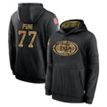 Blackjersey SF.49ers #77 Dominick Puni Player Black Salute to Service Sideline Performance Pullover Hoodies Home Game Stitched Jerseys