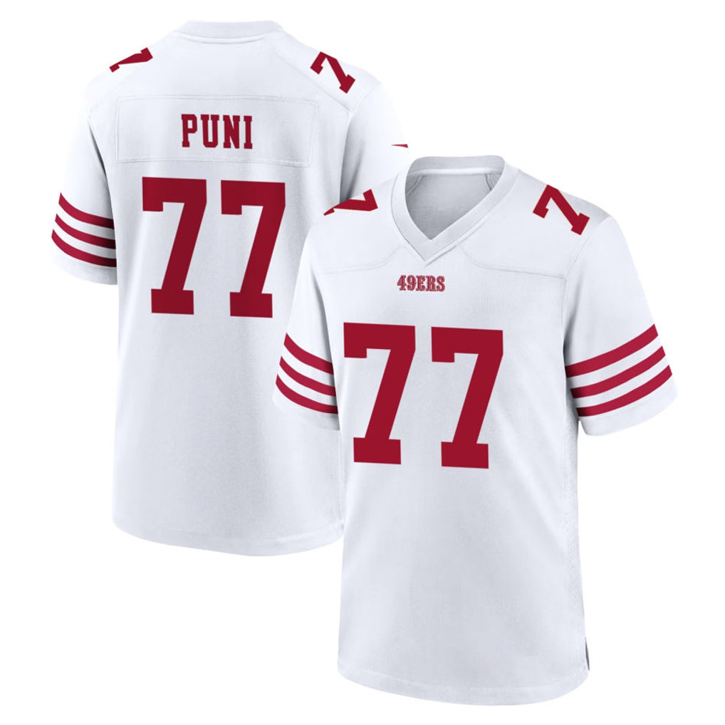 Blackjersey SF.49ers #77 Dominick Puni Player White Game Home Stitched Jerseys