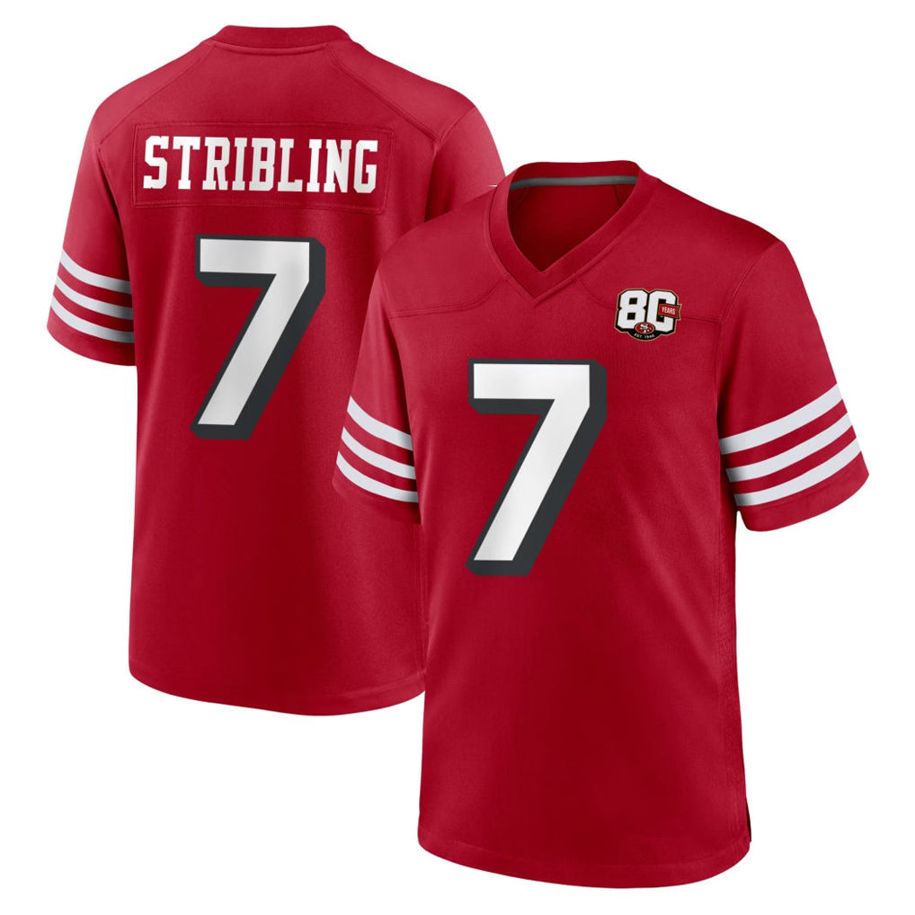 Blackjersey SF.49ers #7 De'Zhaun Stribling Player Red 80th Game Home Stitched Jerseys