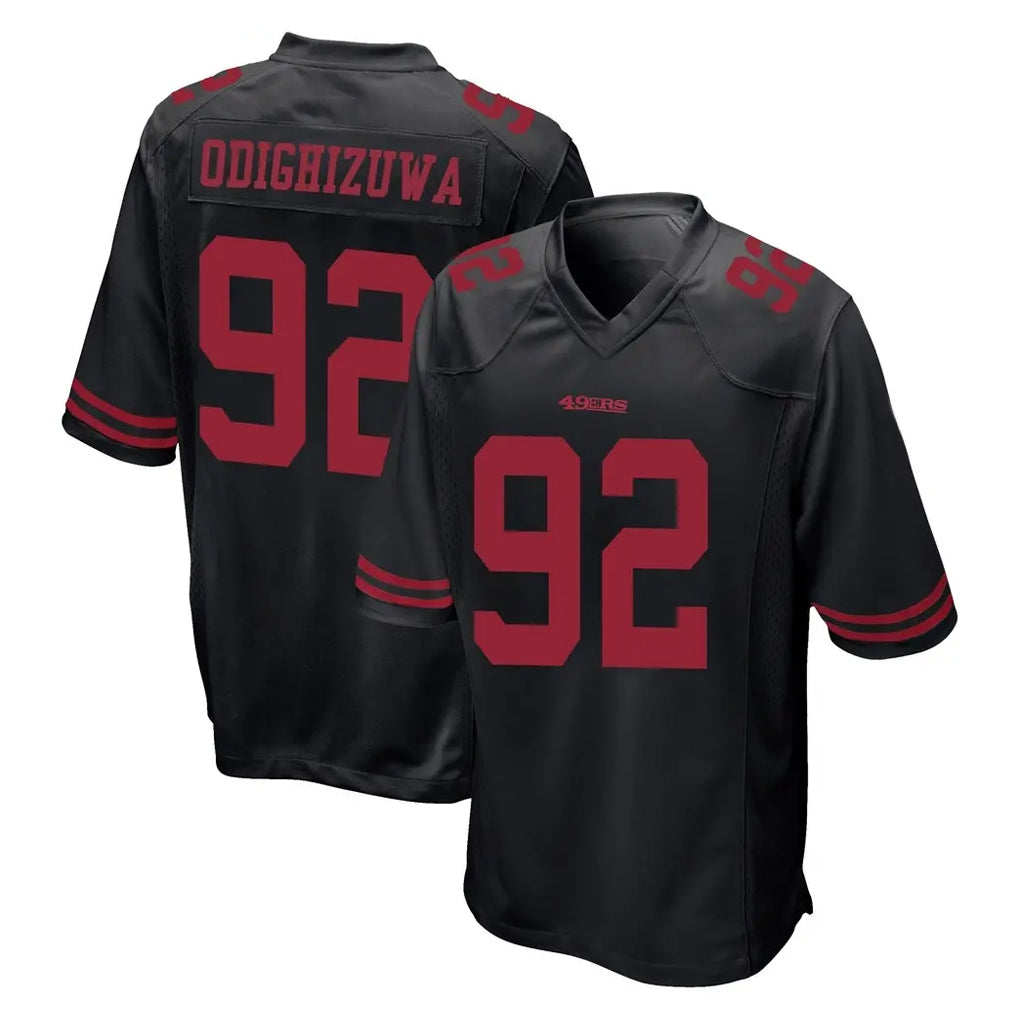 Blackjersey SF.49ers #92 Osa Odighizuwa Player Black Alternate Home Game Stitched Jerseys