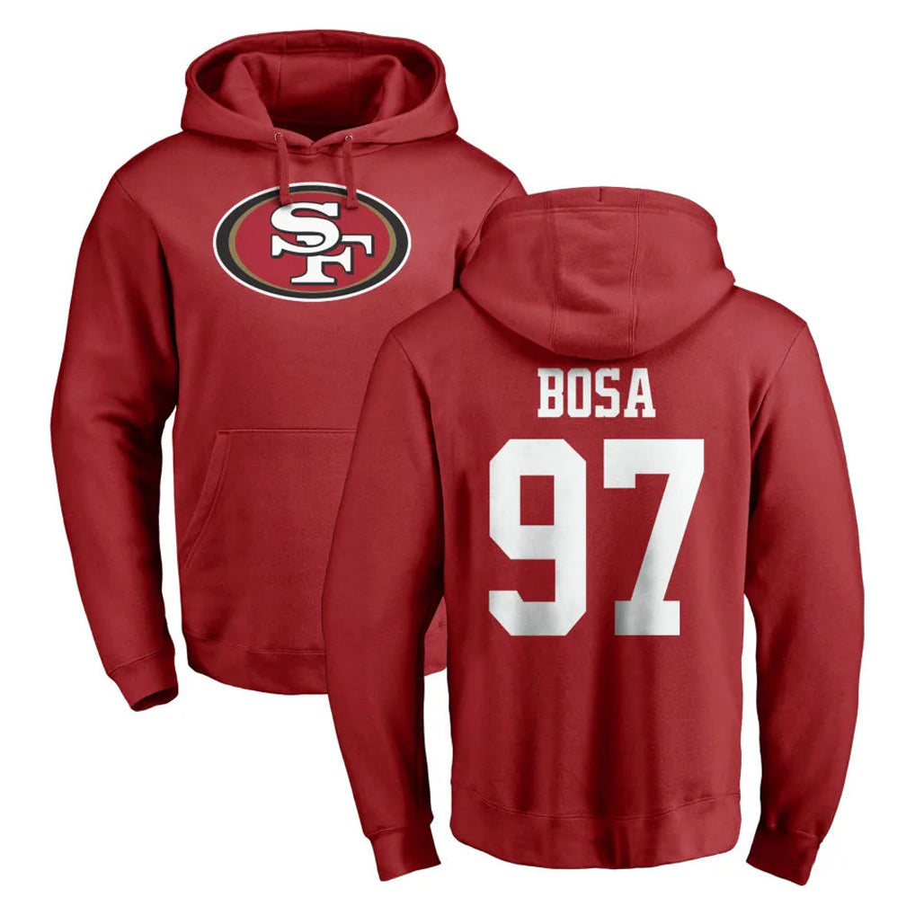 Blackjersey SF.49ers #97 Nick Bosa Player Red LOGO Pullover Hoodies Home Game Stitched Jerseys