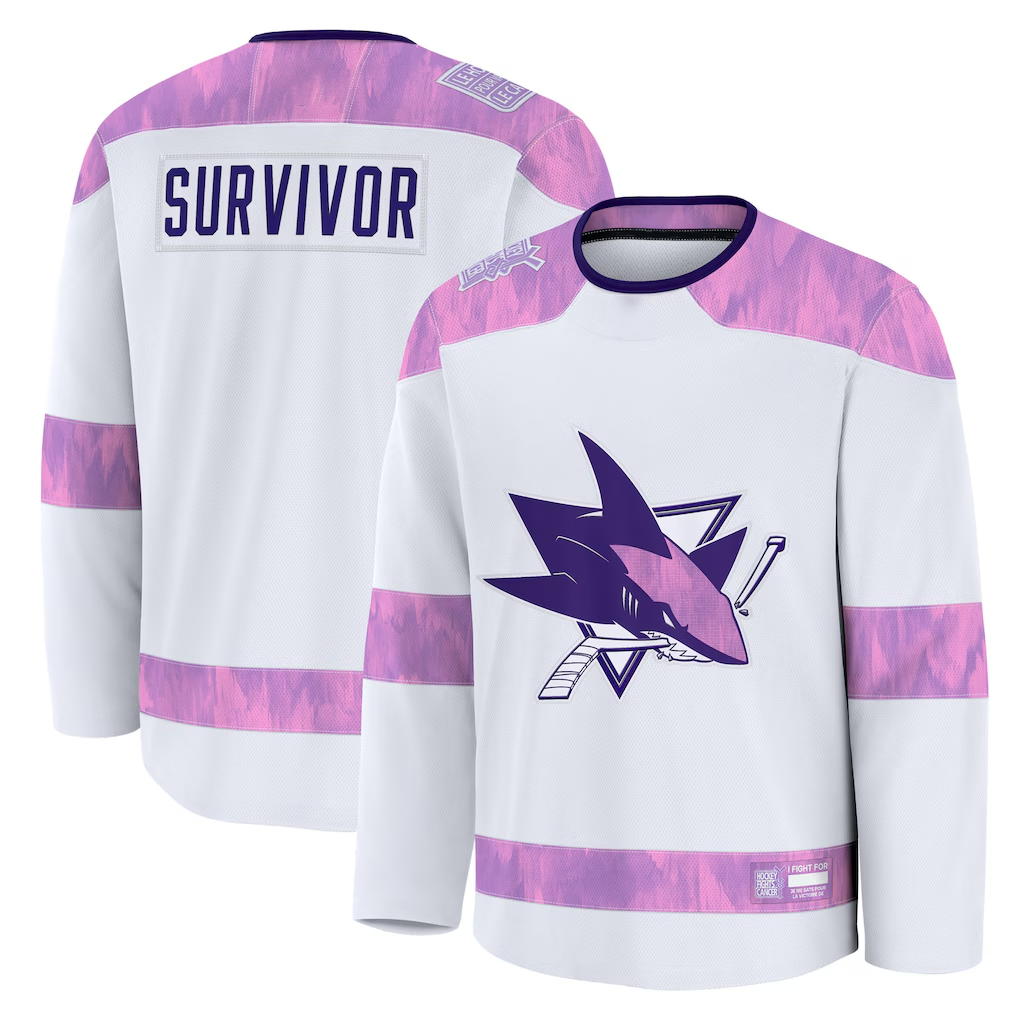 Blackjersey SJ.Sharks White Hockey Fights Cancer Survivor Practice Jerseys
