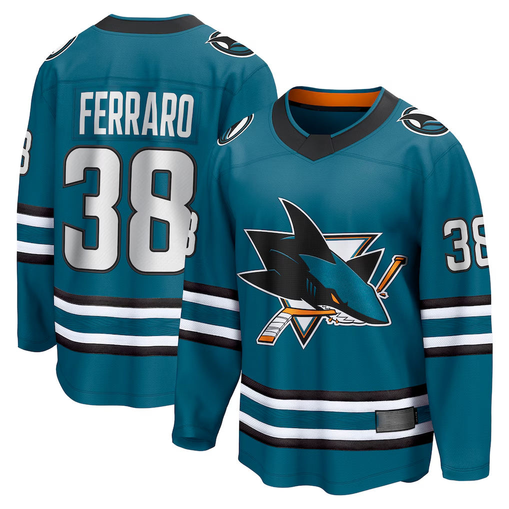 Blackjersey SJ.Sharks #38 Mario Ferraro Teal Home Breakaway Player Jerseys